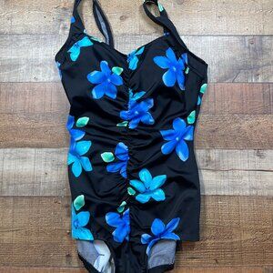 LeCove One Piece Black Floral Bathing Suit size 16